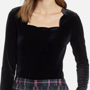 1901 Black Velvet Romantic Whimsigoth Scalloped Square Neck Blouse Size XS